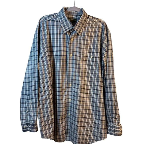 Share Orvis Medium Button Down Long Sleeve‎ Blue/White /Gray Plaid Shirt Size XL - Picture 4 of 7